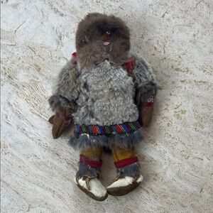 Vintage Handmade Inuit Style Fur & Beaded Doll Collectible Folk Art (FRAGILE)
